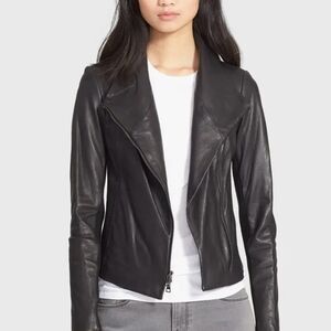 Vince Black Leather Scuba Jacket